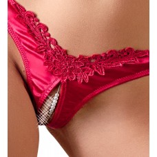 Cottelli - red colored beaded, open floral women's panties